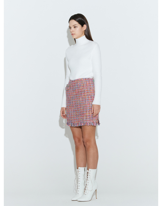 채뉴욕 Fringe Tweed Mini Skirt [Pink] 착용컷