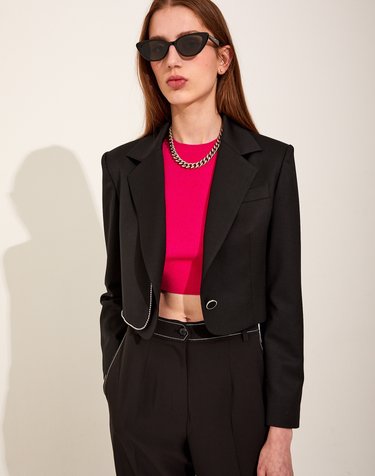 Wool chain Cropped Jacket [Black]