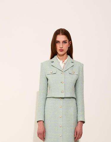 Heart Tweed cropped jacket [Green]