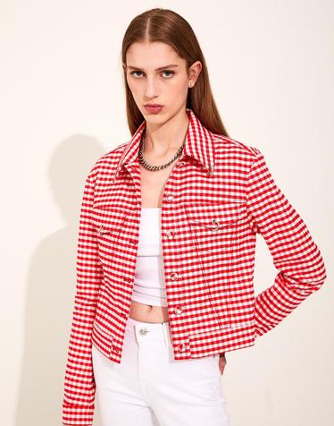 [하윤경 착용] Checker Checker Denim Jacket [Baby Red]