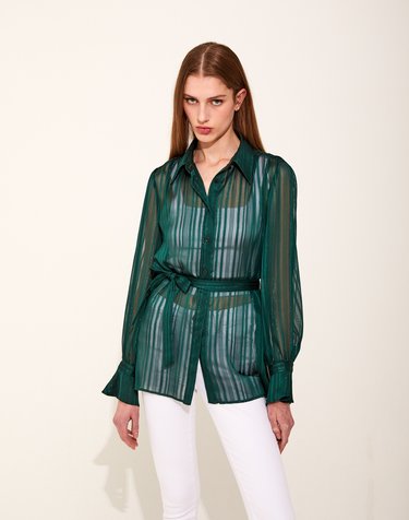 Flawless Chiffon Belted Shirts [Green]