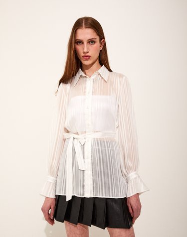 Flawless Chiffon Belted Shirts [White]