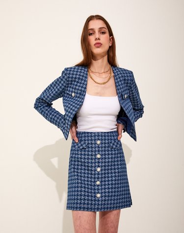 Denim A-line Crystal skirt [Deep Blue]