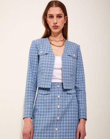 [하윤경 착용] Denim A-line Crystal skirt [Light Blue]
