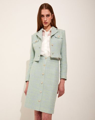 Heart Tweed H-line midi Skirt [Green]