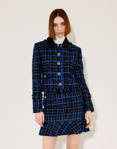 Check Double Collar Tweed Jacket [Blue Check]
