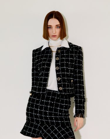 Check Double Collar Tweed Jacket [White Check]