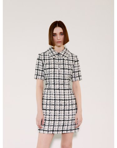 Detatchable Collar Dress [Black Check]