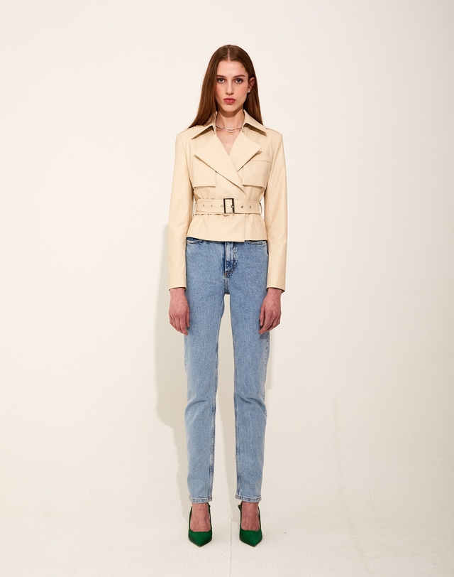 채뉴욕 Smith Leather Jacket [Ivory] 아이보리 착용컷