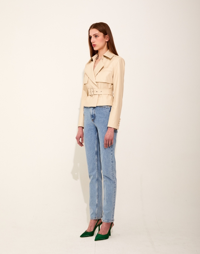 채뉴욕 Smith Leather Jacket [Ivory] 아이보리 착용컷