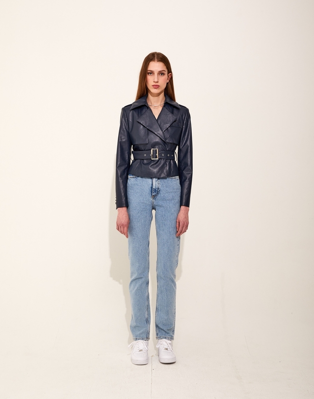 채뉴욕 Smith Leather Jacket [Navy] 네이비 착용컷