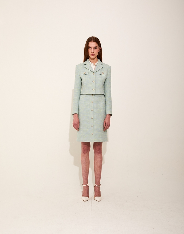 채뉴욕 Heart Tweed cropped jacket [Green] 그린 착용컷