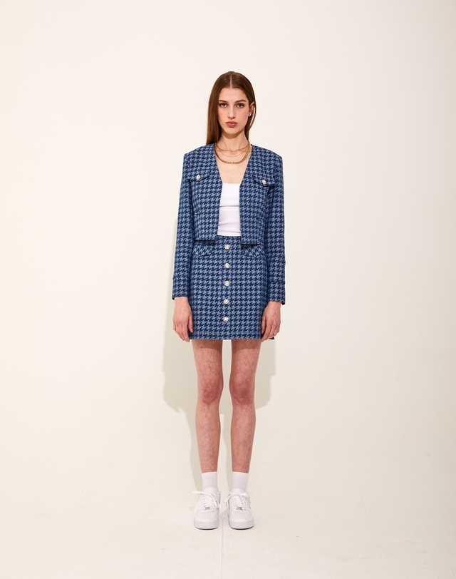 채뉴욕 Houndstooth Denim Vneck Jacket [Deep Blue] 블루 착용컷