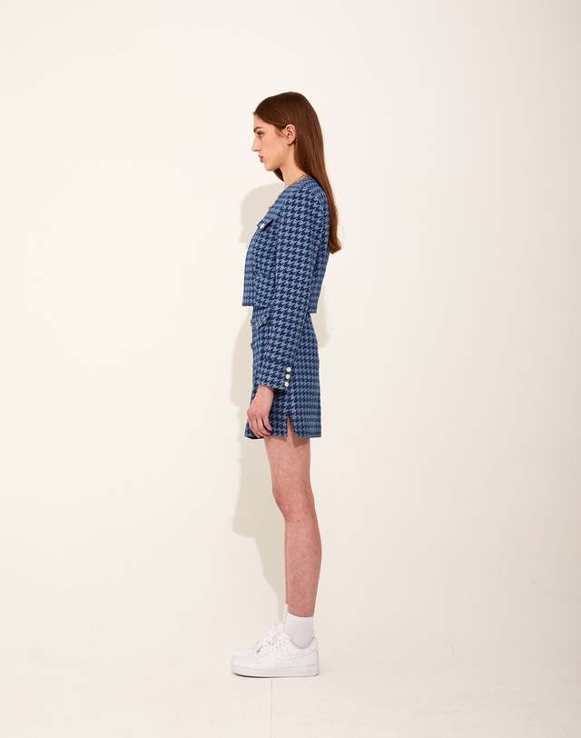 채뉴욕 Houndstooth Denim Vneck Jacket [Deep Blue] 블루 착용컷