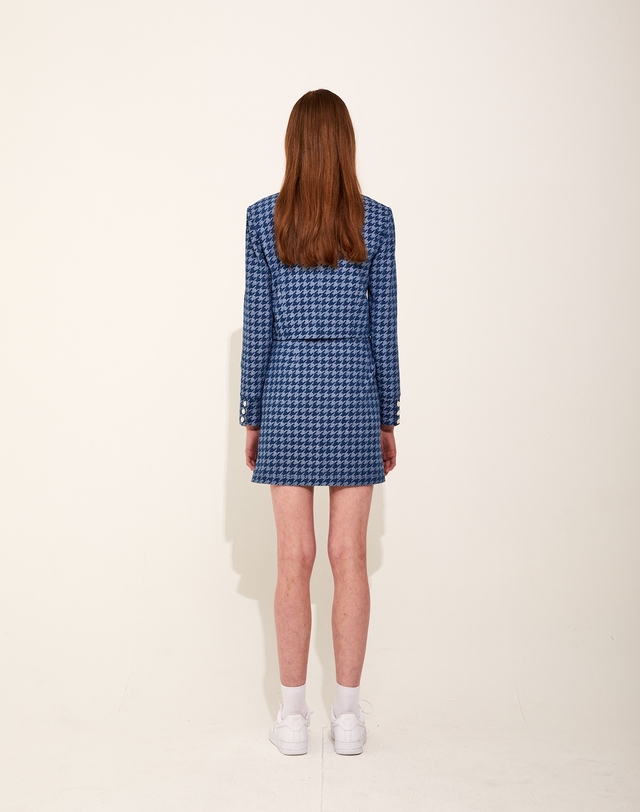 채뉴욕 Houndstooth Denim Vneck Jacket [Deep Blue] 블루 착용컷