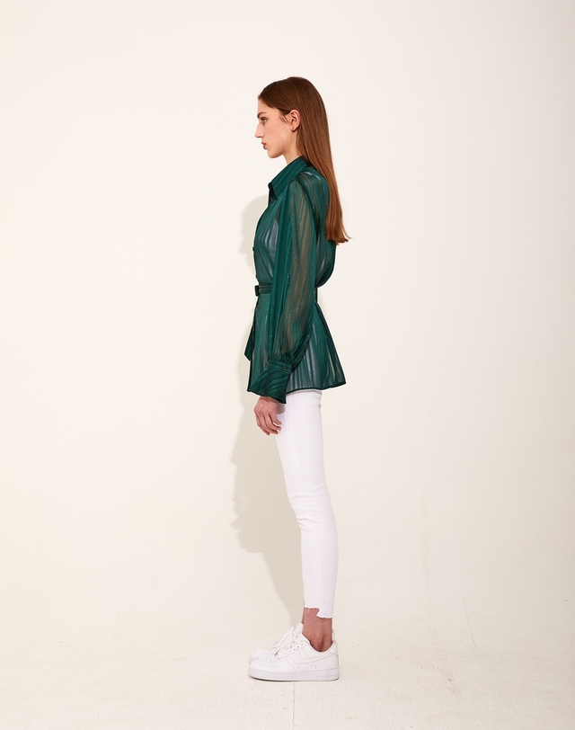 채뉴욕 Flawless Chiffon Belted Shirts [Green] 그린 착용컷