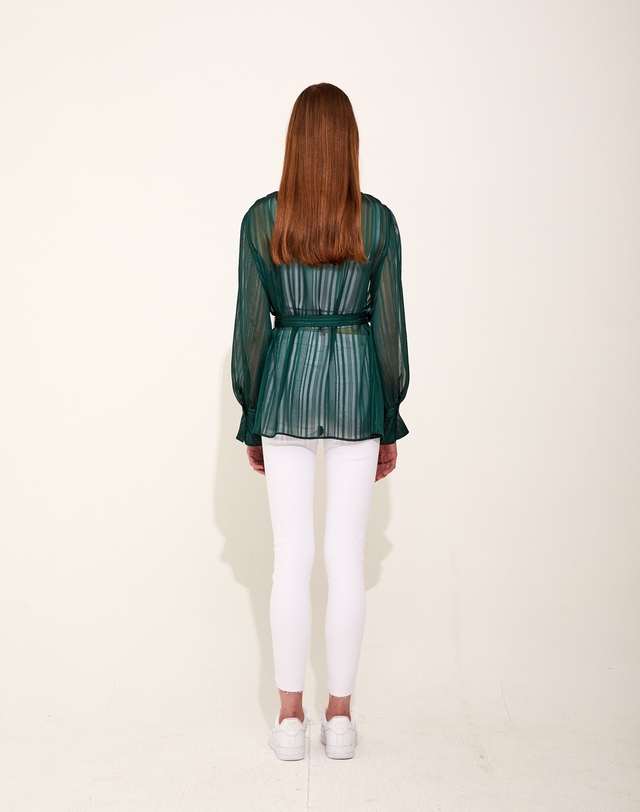 채뉴욕 Flawless Chiffon Belted Shirts [Green] 그린 착용컷