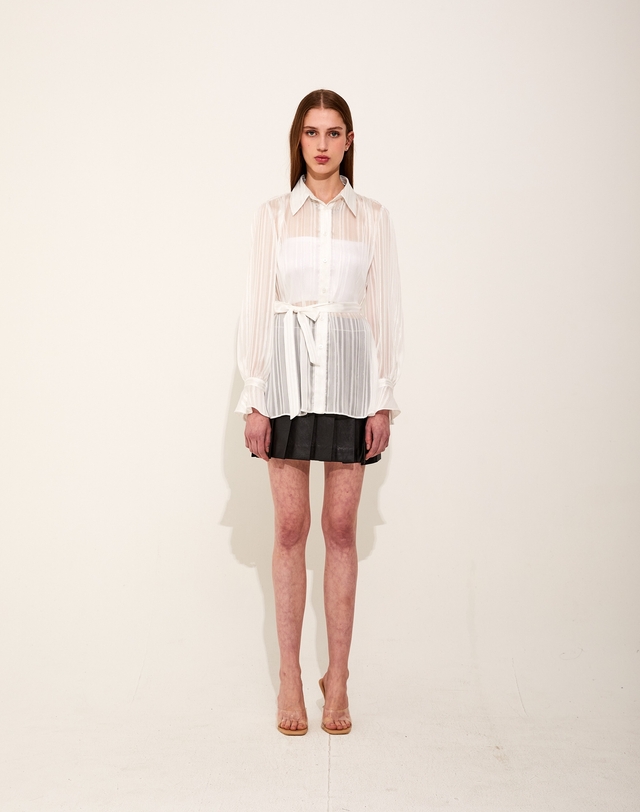 채뉴욕 Flawless Chiffon Belted Shirts [White] 화이트 착용컷