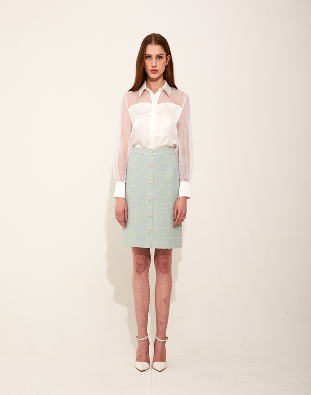 채뉴욕 Heart Tweed H-line midi Skirt [Green] 그린 착용컷