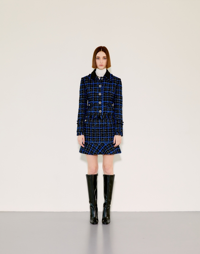 채뉴욕 Check Double Collar Tweed Jacket [Blue Check] 블루 착용컷