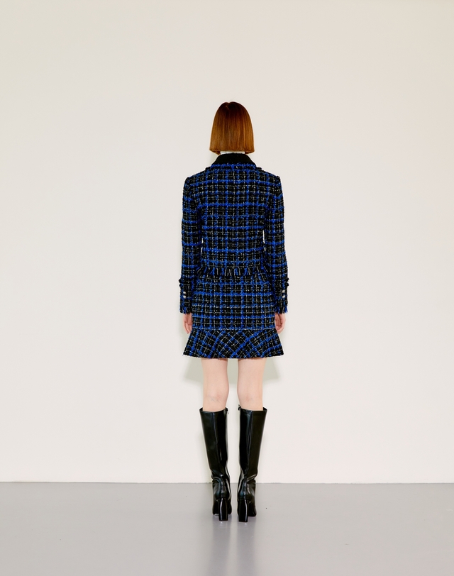 채뉴욕 Check Double Collar Tweed Jacket [Blue Check] 블루 착용컷