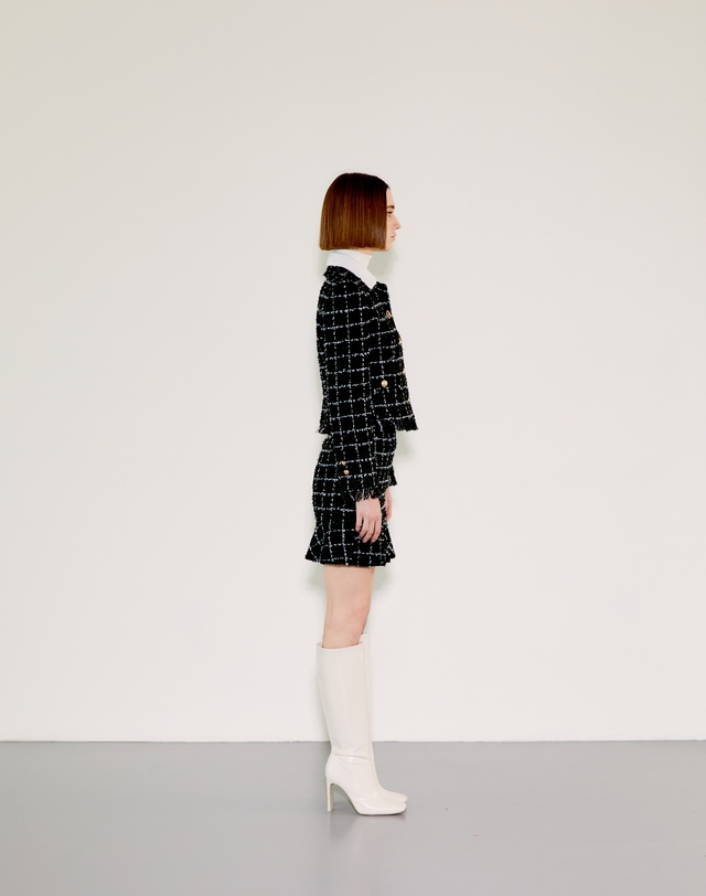 채뉴욕 Check Double Collar Tweed Jacket [White Check] 블루 착용컷