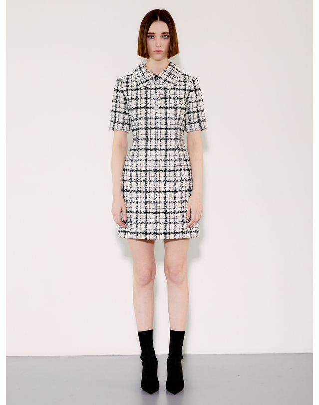 채뉴욕 Detatchable Collar Dress [Black Check] 화이트 착용컷