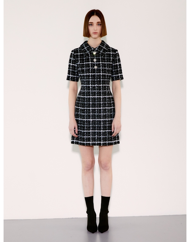 채뉴욕 Detatchable Collar Dress [White Check] 블랙 착용컷