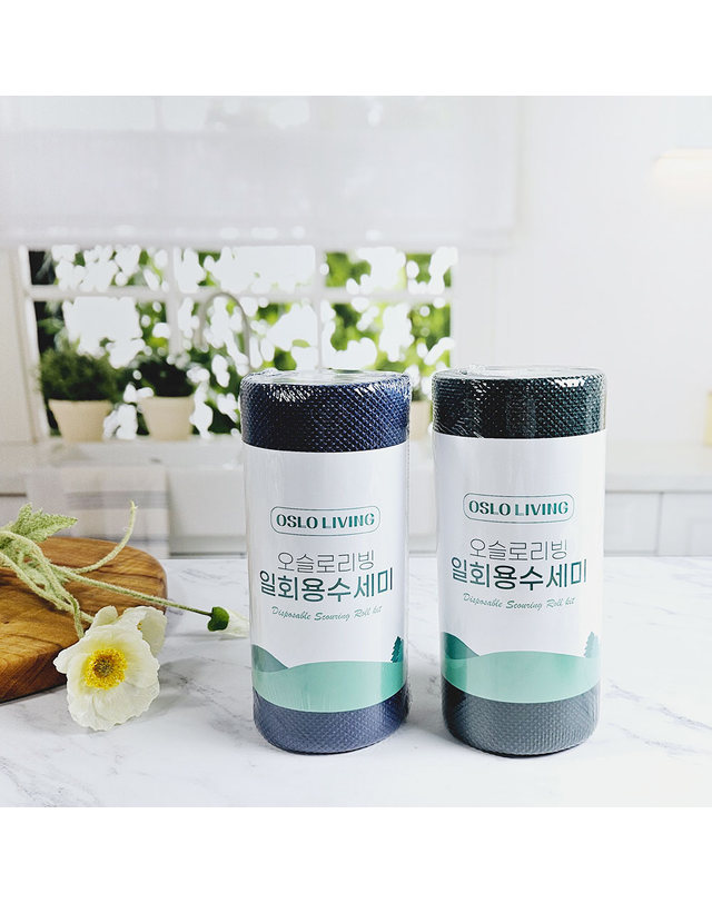 보울 오슬로리빙 일회용 수세미 1롤 50매 착용컷