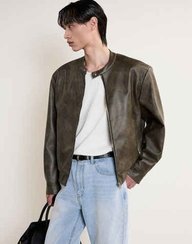 Faux Leather Bike Jumper (Grayish Khaki)