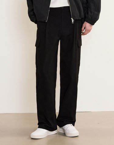 Cotton Wide Cargo Pants (Black)