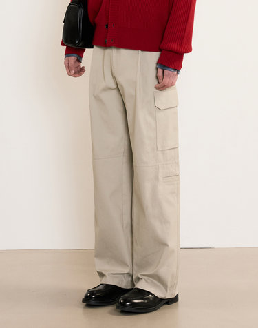 Cotton Wide Cargo Pants (Beige)
