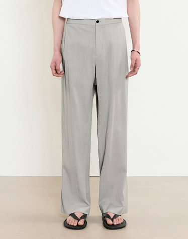 Seersucker Wide Fit Pants (Light Beige)