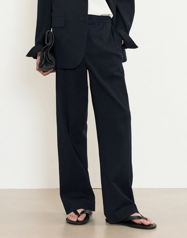Seersucker Wide Fit Pants (Navy)