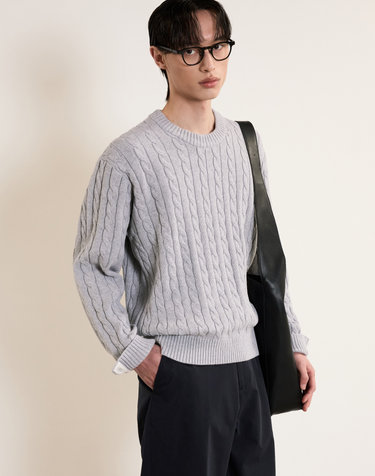 Cable Long Sleeves Knit Top (Gray)