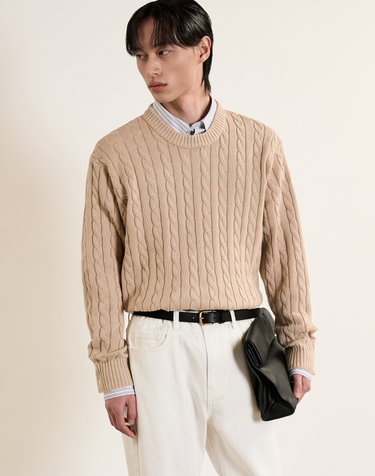 Cable Long Sleeves Knit Top (Tan Beige)
