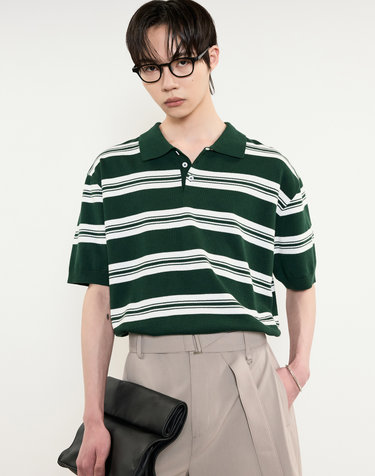 Stripe Polo Kint Top (Green)
