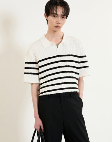 Stripe Cable Knit Top (Ivory)