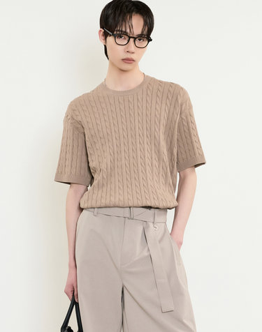 Essential Cable Knit Top (Tan Beige)