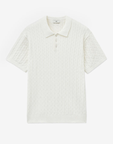 Cable Polo Knit Top (Cream)