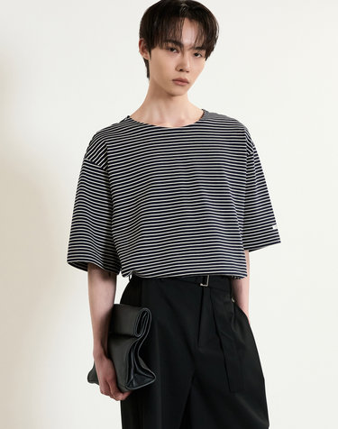 Stripe Boat Neck T-Shirt (Navy)
