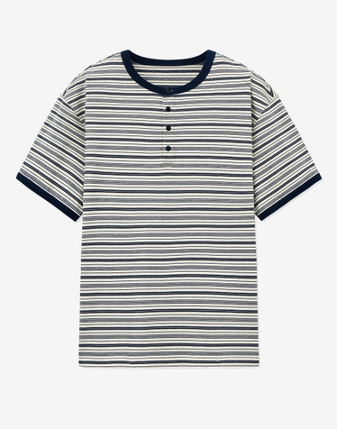 Stripe Henley Neck T-shirt (Navy)