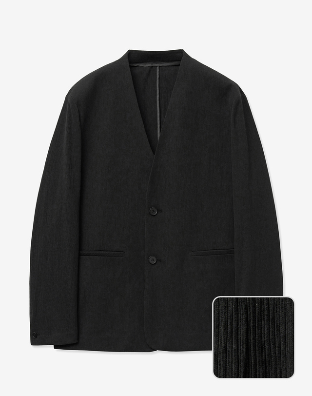 티엔지티 Seersucker Collarless Jacket (Black) 블랙 착용컷