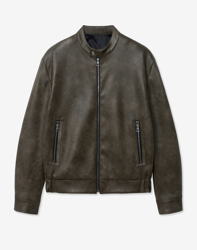 티엔지티 Faux Leather Bike Jumper (Grayish Khaki) 카키 착용컷