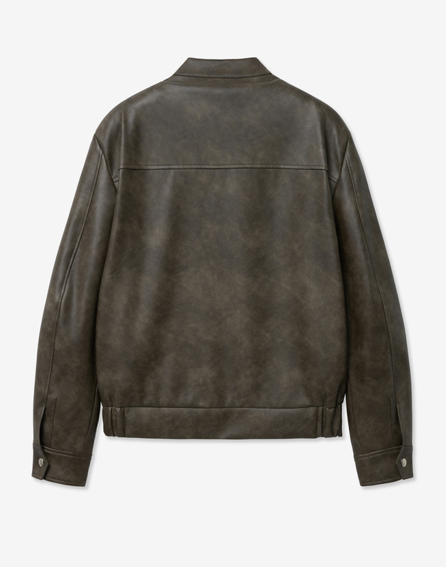 티엔지티 Faux Leather Bike Jumper (Grayish Khaki) 카키 착용컷