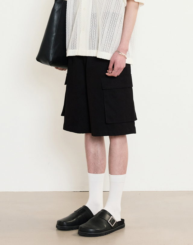 티엔지티 Cotton Cargo Bermuda Pants (Black) 블랙 착용컷