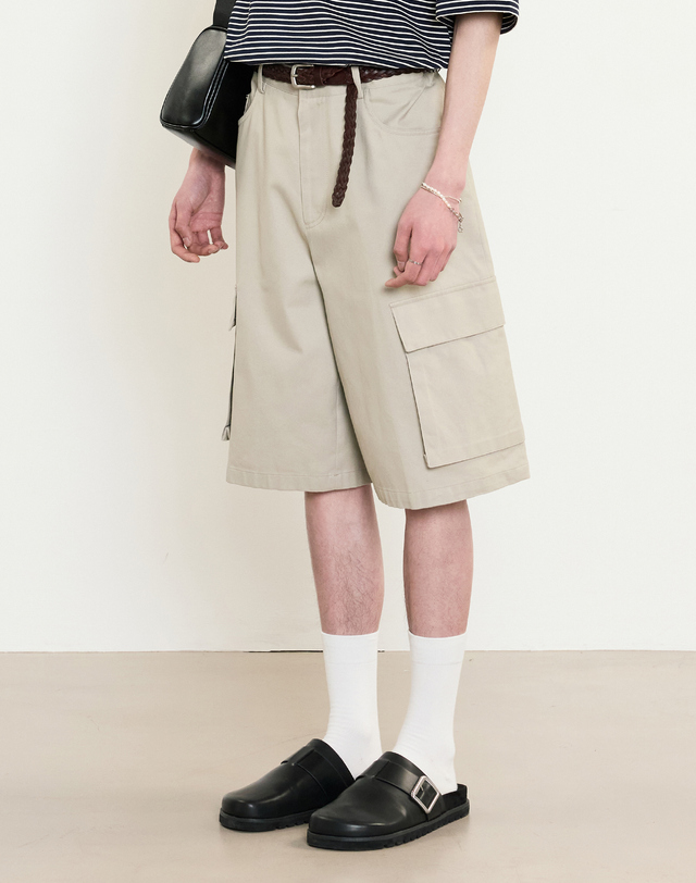 티엔지티 Cotton Cargo Bermuda Pants (Beige) 베이지 착용컷