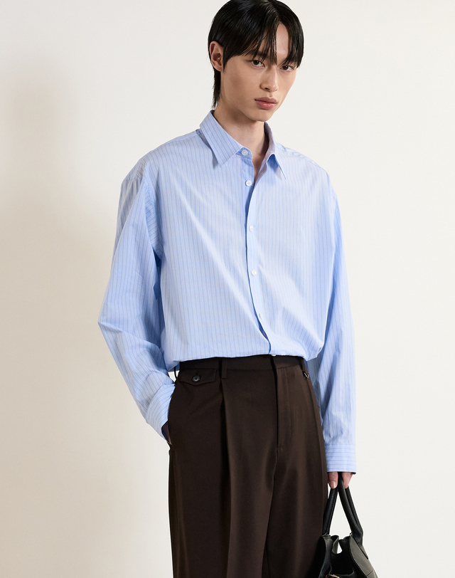 티엔지티 Cotton Stripe Shirt (Blue) 블루 착용컷
