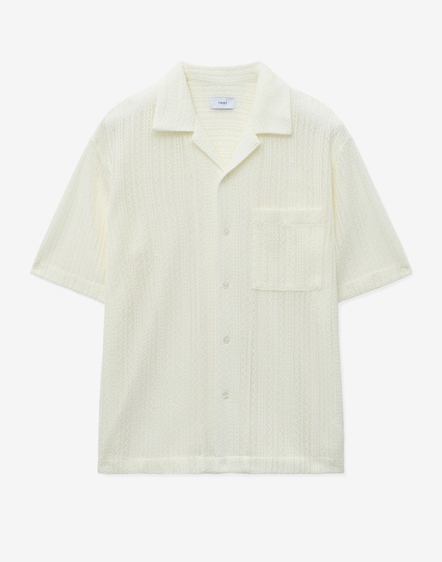 티엔지티 Crochet Camp Collar Shirt (Cream) 아이보리 착용컷