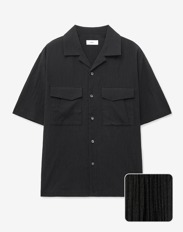 티엔지티 Seersucker Half-Sleeves Shirts (Black) 블랙 착용컷